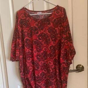 LuLaRoe Red Paisley V-Neck Tunic Top